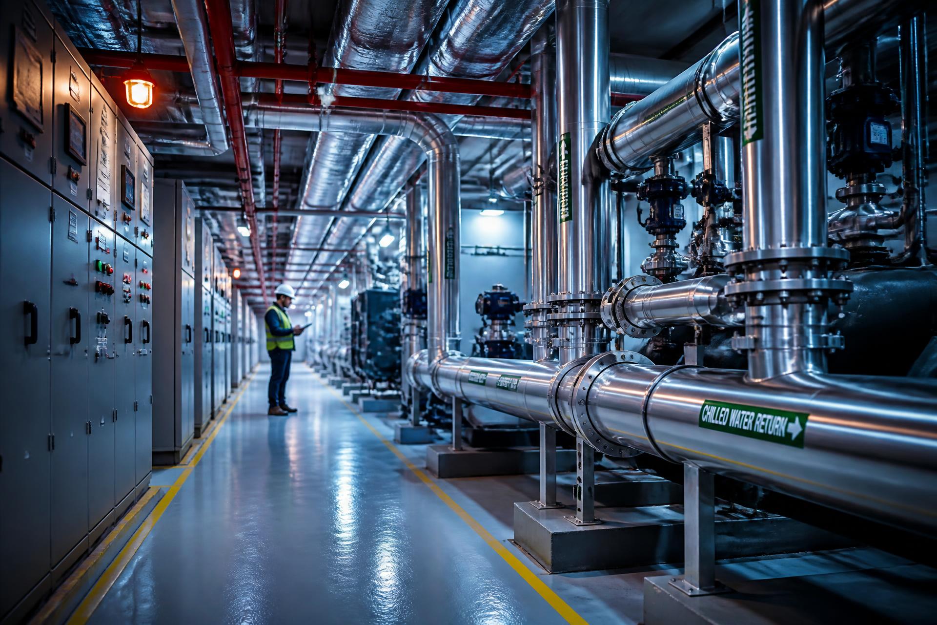 Plant room pipework and electrical panels